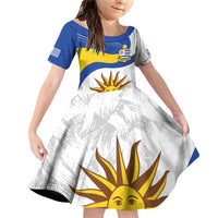 Uruguay Football Custom Family Matching Off Shoulder Short Dress and Hawaiian Shirt La Celeste Sol de Mayo Motif