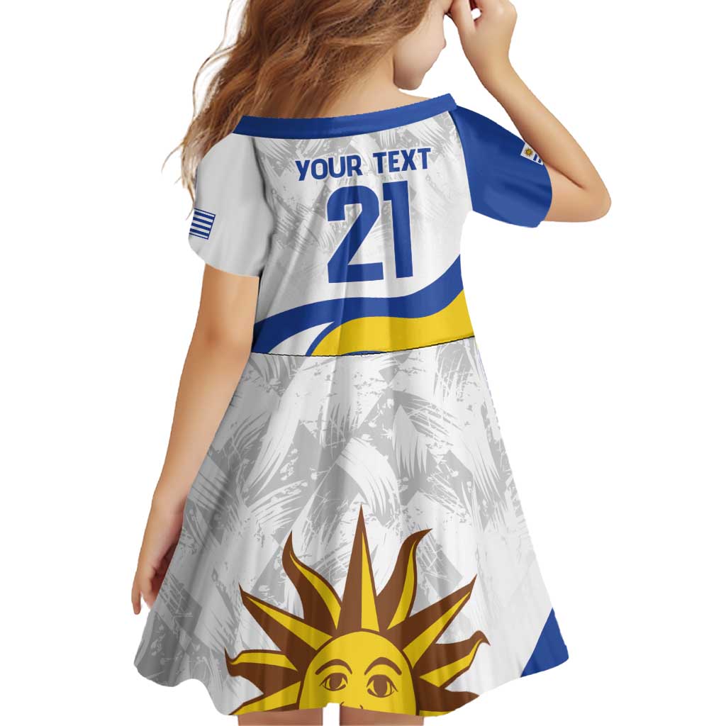 Uruguay Football Custom Family Matching Off Shoulder Short Dress and Hawaiian Shirt La Celeste Sol de Mayo Motif
