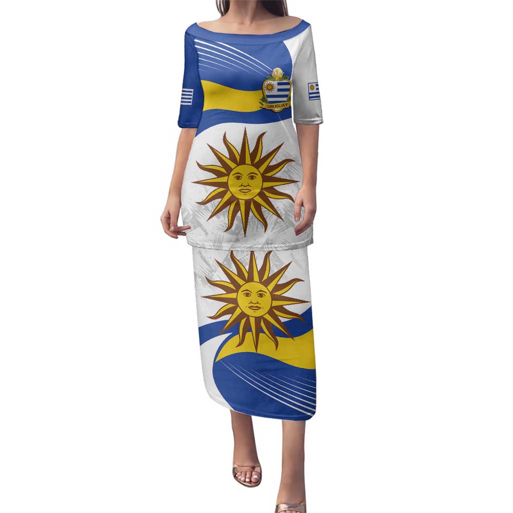 Uruguay Football Custom Family Matching Puletasi and Hawaiian Shirt La Celeste Sol de Mayo Motif