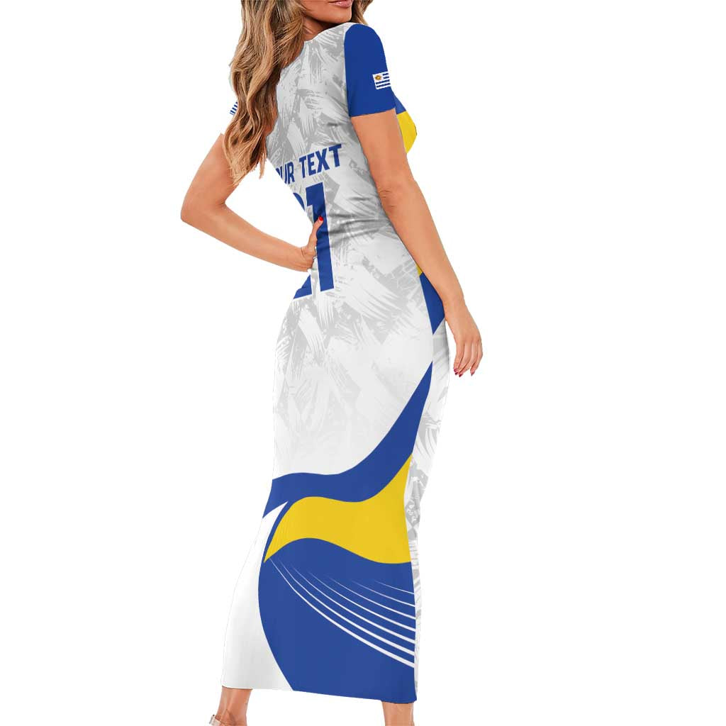 Uruguay Football Custom Family Matching Short Sleeve Bodycon Dress and Hawaiian Shirt La Celeste Sol de Mayo Motif