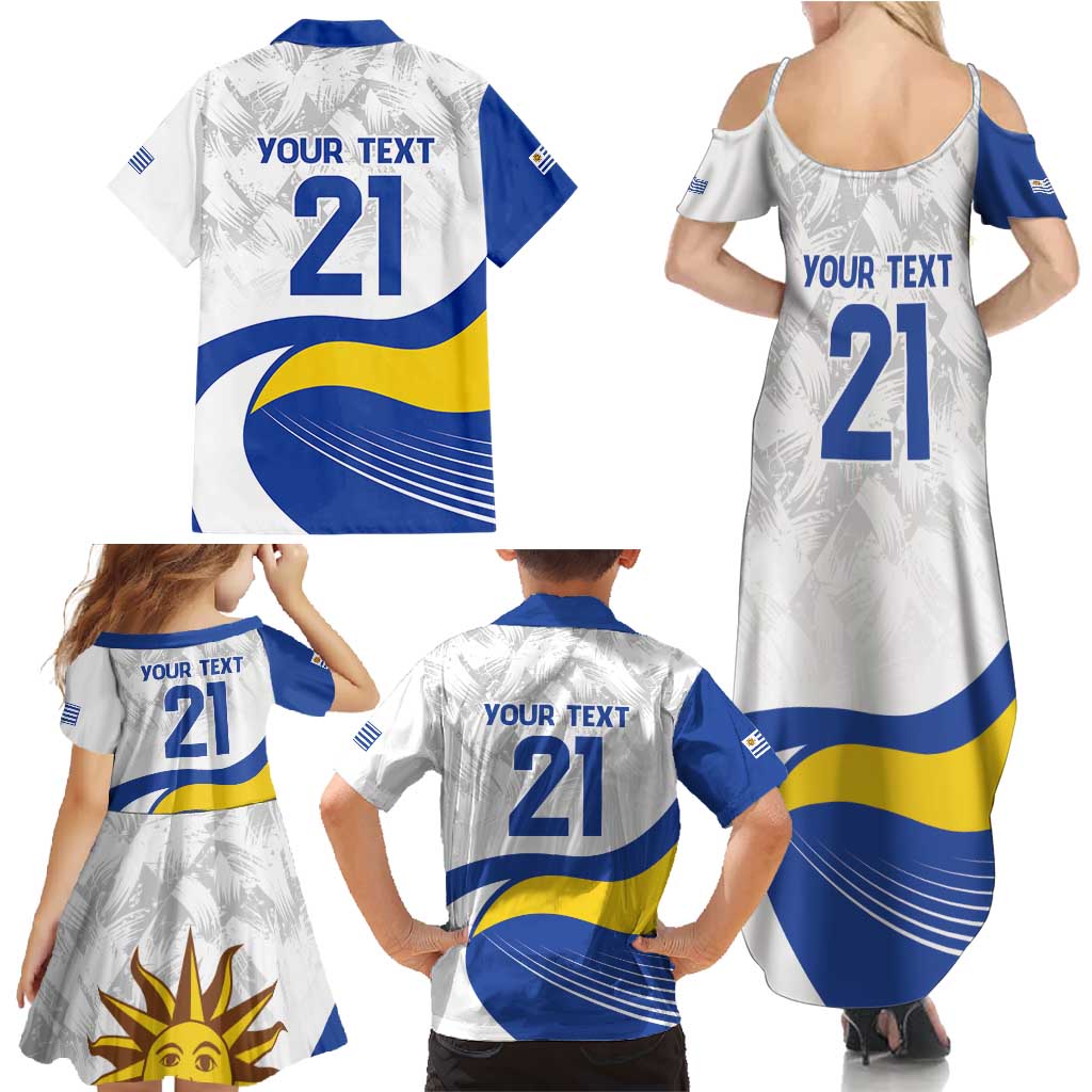 Uruguay Football Custom Family Matching Summer Maxi Dress and Hawaiian Shirt La Celeste Sol de Mayo Motif