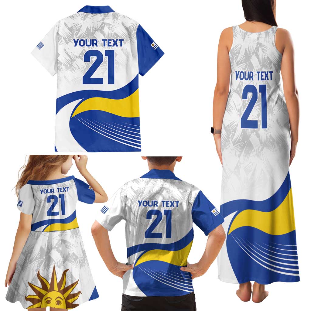 Uruguay Football Custom Family Matching Tank Maxi Dress and Hawaiian Shirt La Celeste Sol de Mayo Motif