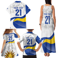 Uruguay Football Custom Family Matching Tank Maxi Dress and Hawaiian Shirt La Celeste Sol de Mayo Motif