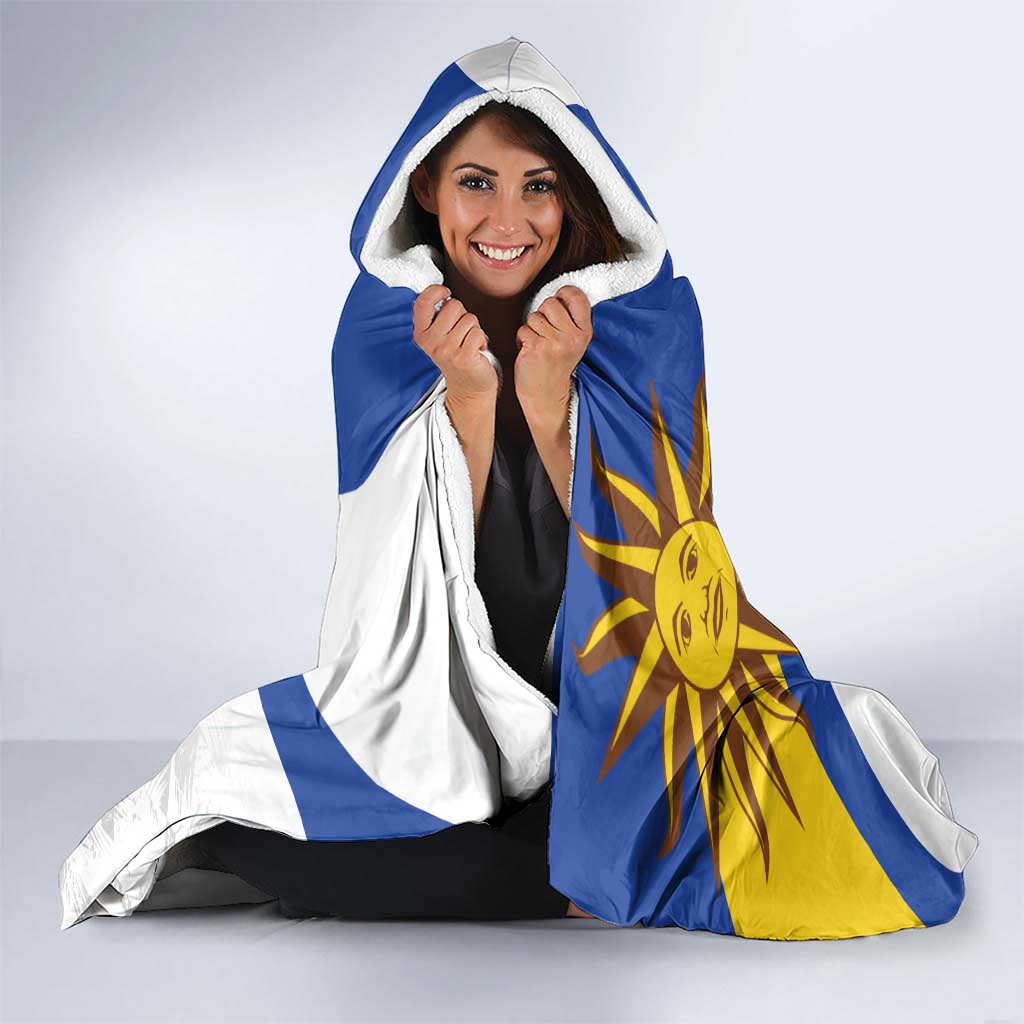 Uruguay Football Custom Hooded Blanket La Celeste Sol de Mayo Motif