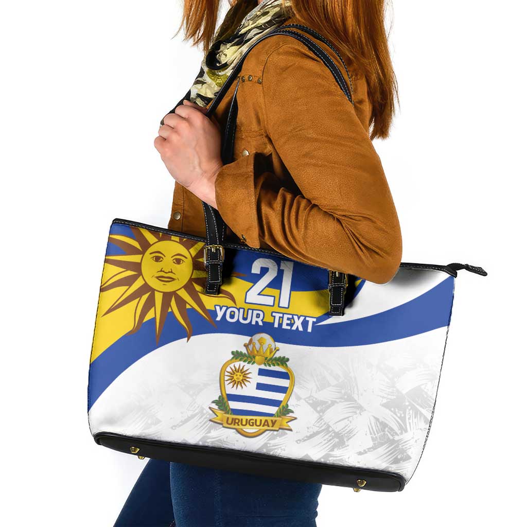 Uruguay Football Custom Leather Tote Bag La Celeste Sol de Mayo Motif LT9
