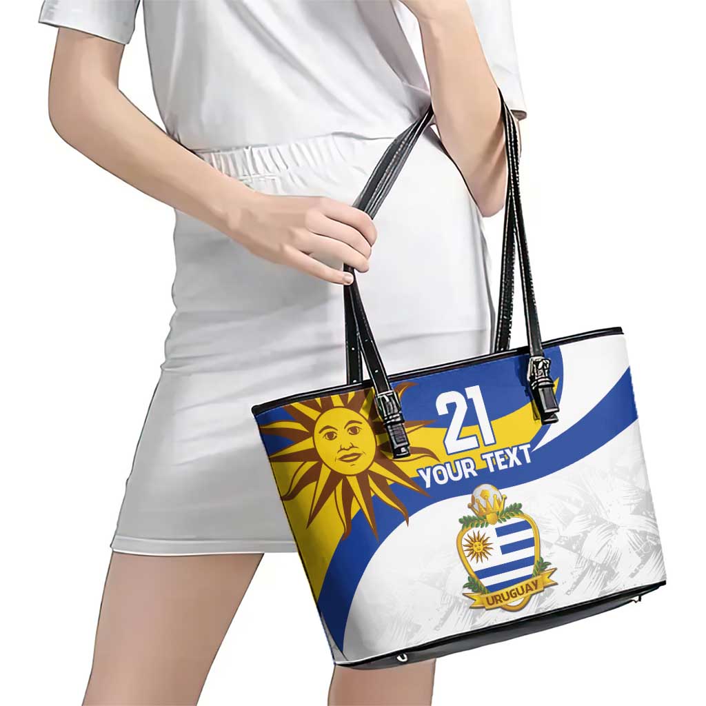 Uruguay Football Custom Leather Tote Bag La Celeste Sol de Mayo Motif