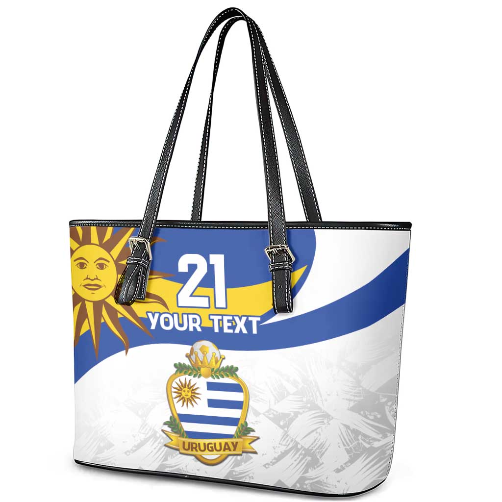 Uruguay Football Custom Leather Tote Bag La Celeste Sol de Mayo Motif