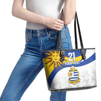 Uruguay Football Custom Leather Tote Bag La Celeste Sol de Mayo Motif LT9