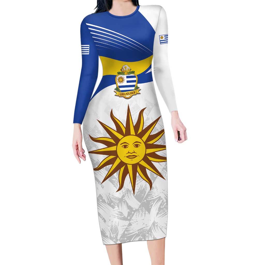 Uruguay Football Custom Long Sleeve Bodycon Dress La Celeste Sol de Mayo Motif