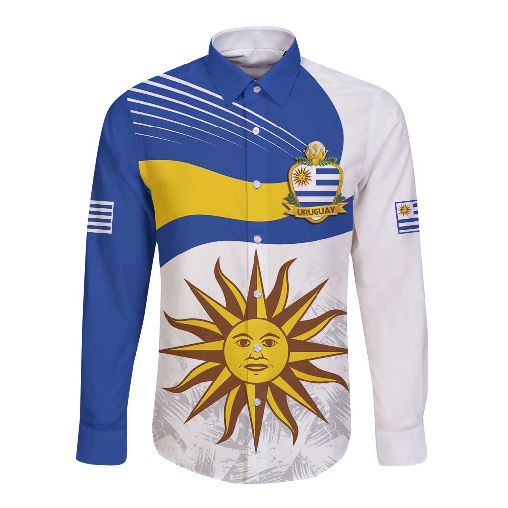 Uruguay Football Custom Long Sleeve Button Shirt La Celeste Sol de Mayo Motif