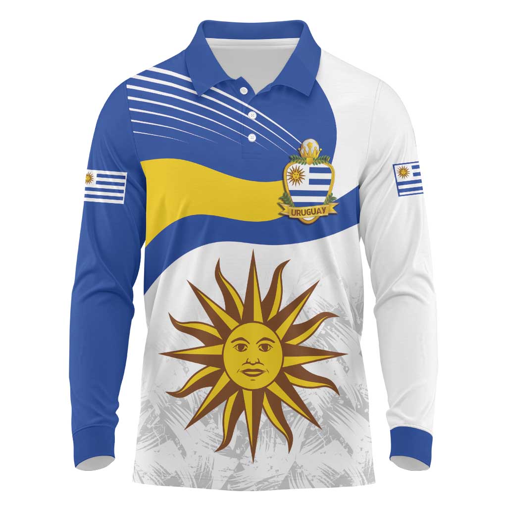 Uruguay Football Custom Long Sleeve Polo Shirt La Celeste Sol de Mayo Motif