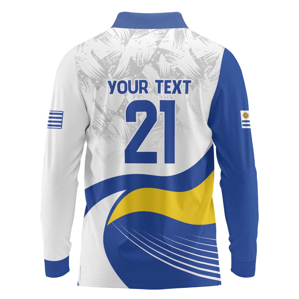 Uruguay Football Custom Long Sleeve Polo Shirt La Celeste Sol de Mayo Motif