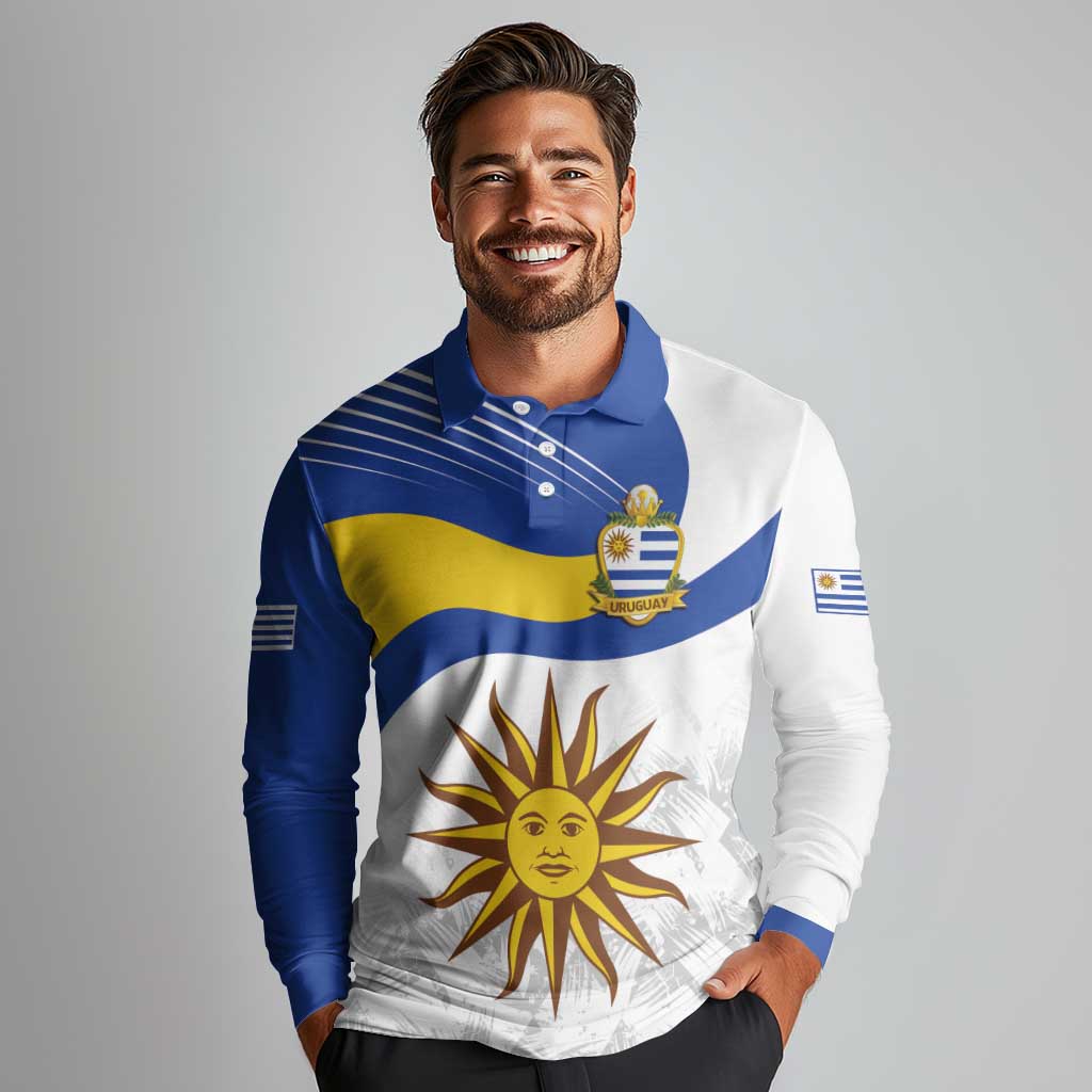 Uruguay Football Custom Long Sleeve Polo Shirt La Celeste Sol de Mayo Motif