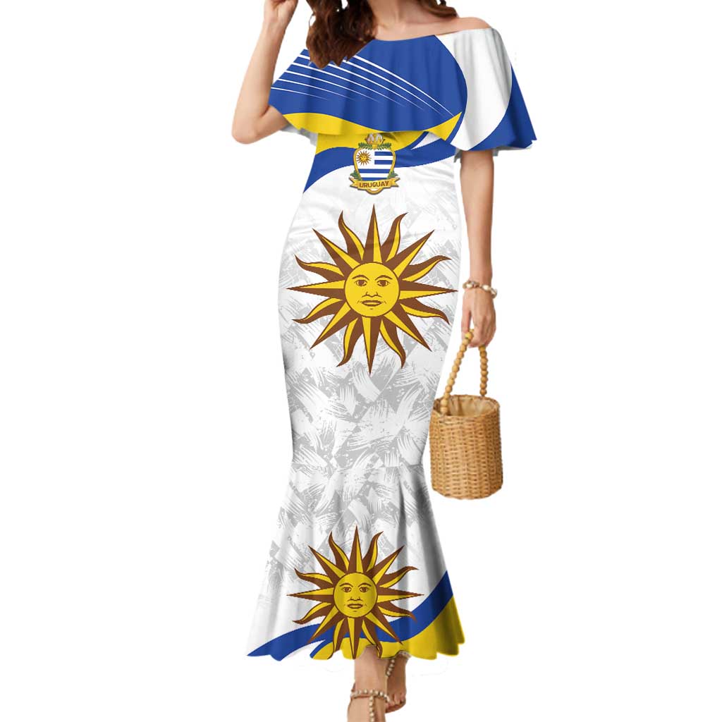 Uruguay Football Custom Mermaid Dress La Celeste Sol de Mayo Motif