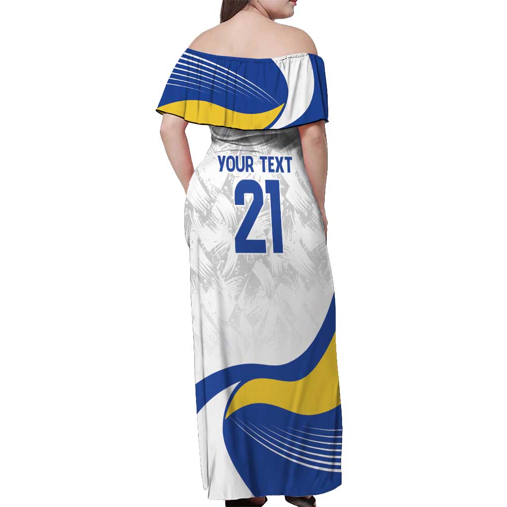 Uruguay Football Custom Off Shoulder Maxi Dress La Celeste Sol de Mayo Motif