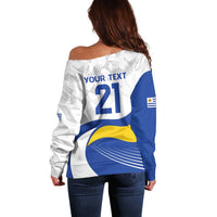Uruguay Football Custom Off Shoulder Sweater La Celeste Sol de Mayo Motif