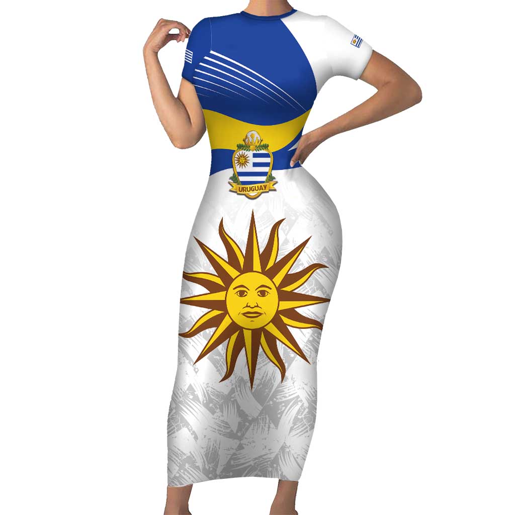 Uruguay Football Custom Short Sleeve Bodycon Dress La Celeste Sol de Mayo Motif