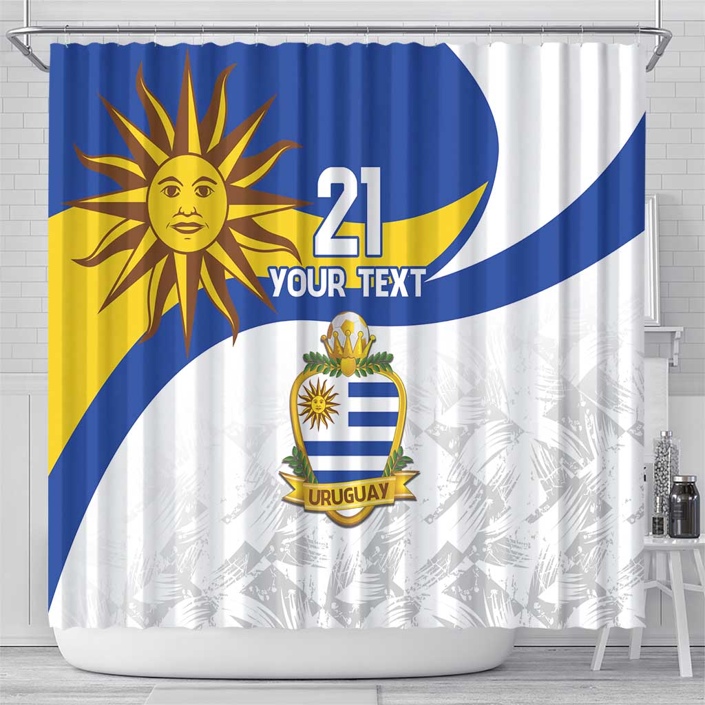 Uruguay Football Custom Shower Curtain La Celeste Sol de Mayo Motif