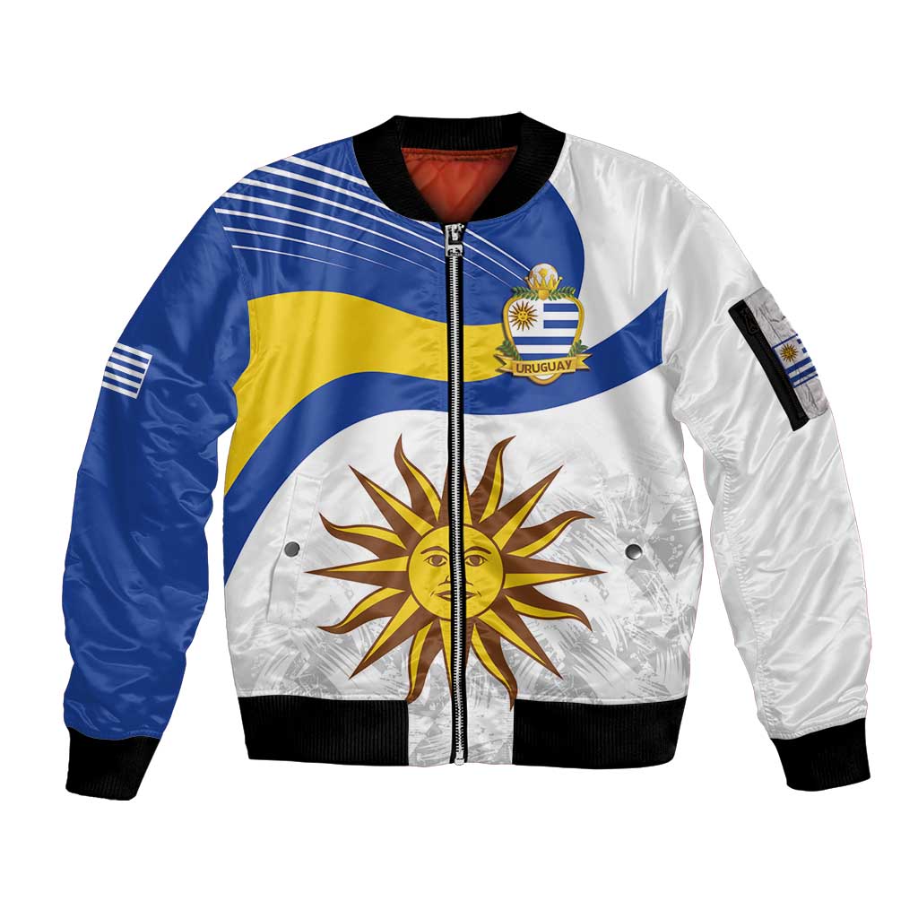Uruguay Football Custom Sleeve Zip Bomber Jacket La Celeste Sol de Mayo Motif