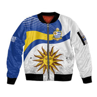 Uruguay Football Custom Sleeve Zip Bomber Jacket La Celeste Sol de Mayo Motif