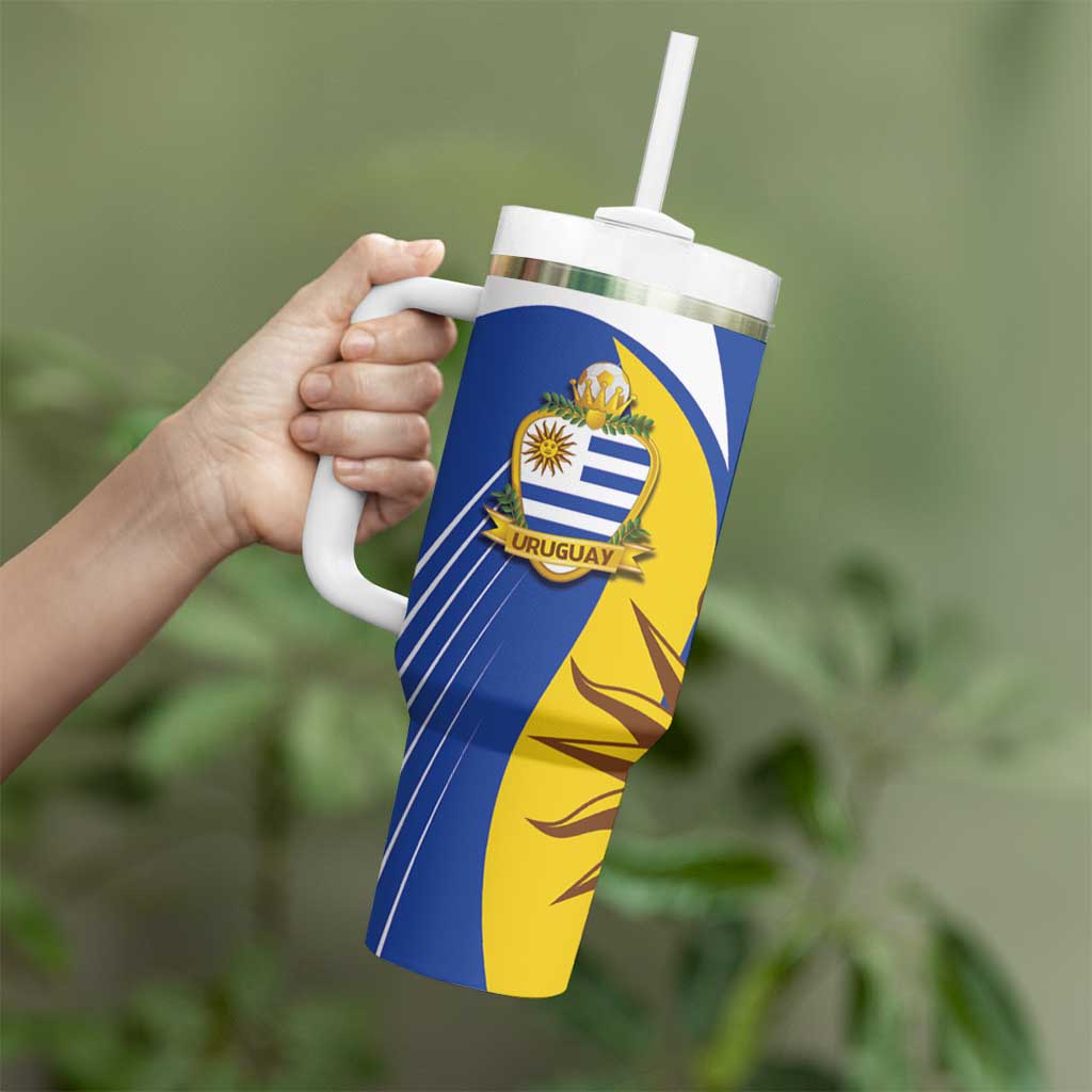 Uruguay Football Custom Tumbler With Handle La Celeste Sol de Mayo Motif