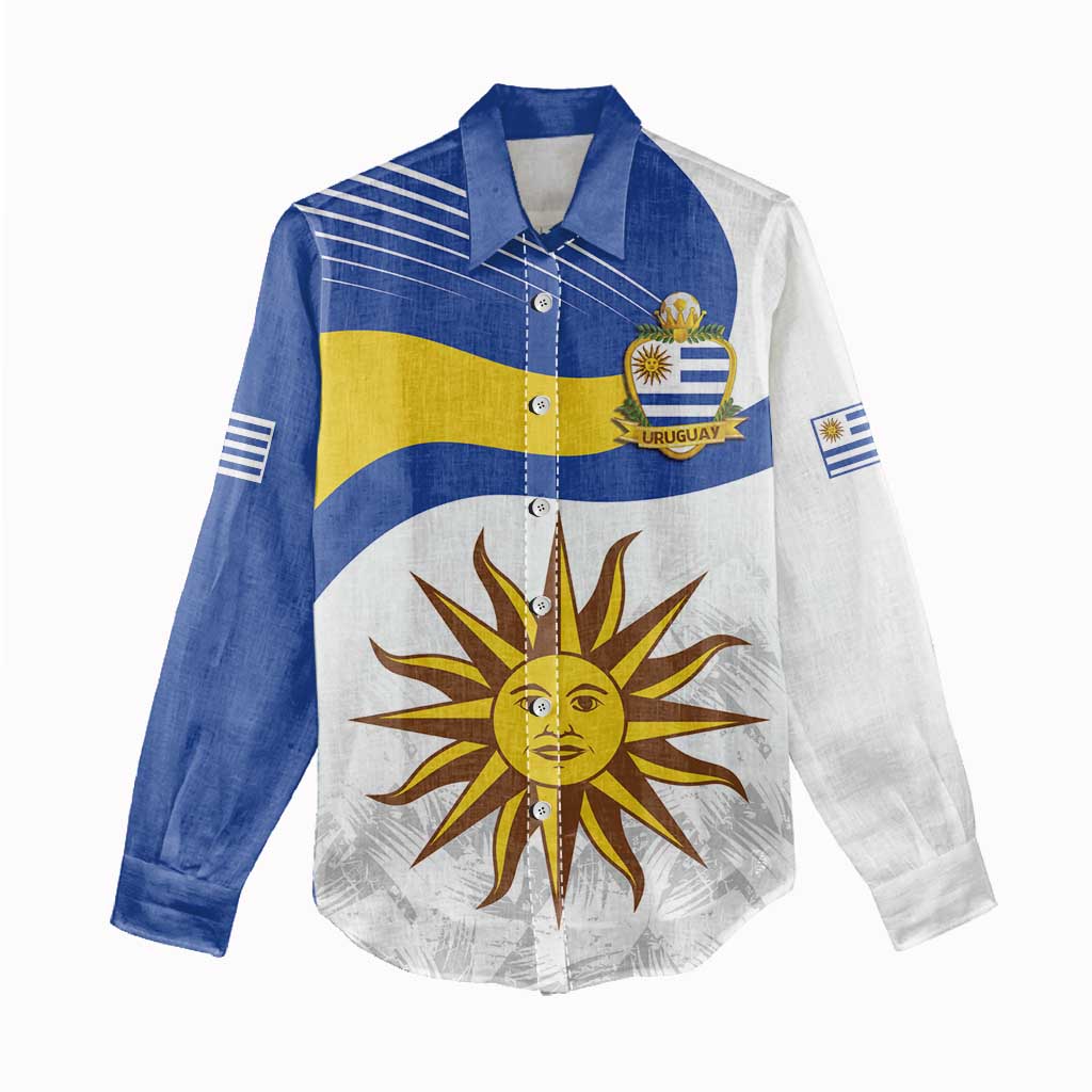 Uruguay Football Custom Women Casual Shirt La Celeste Sol de Mayo Motif