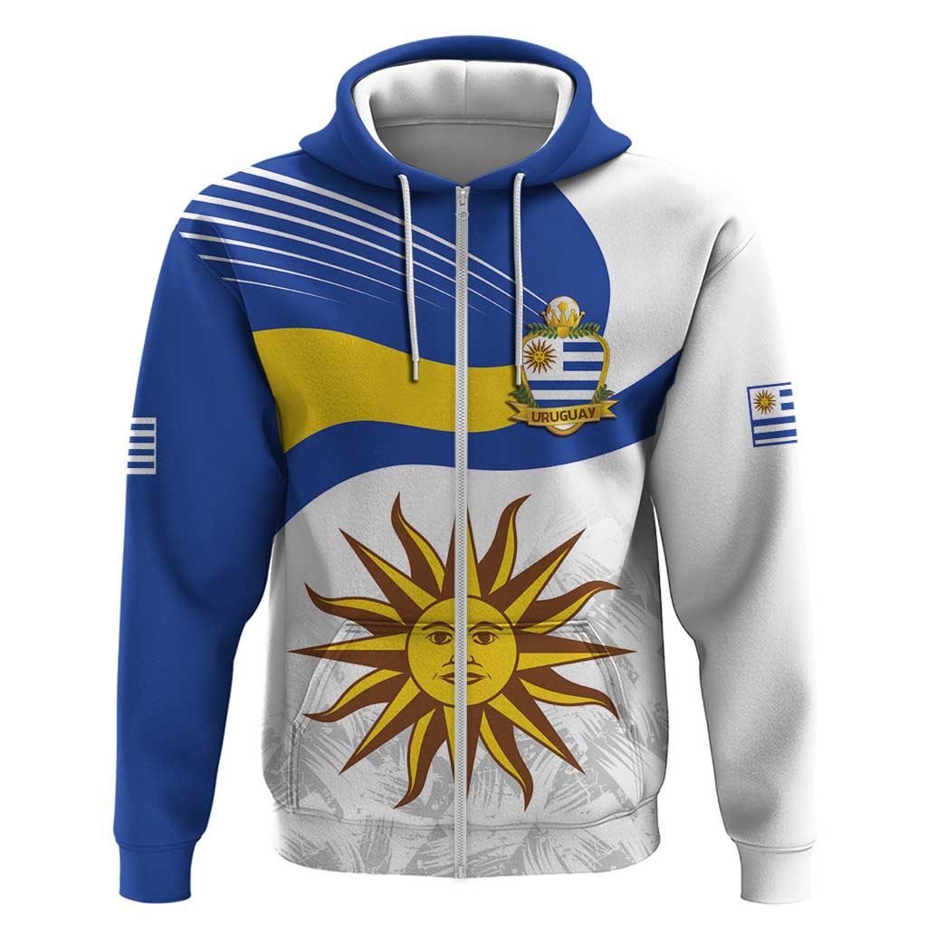 Uruguay Football Custom Zip Hoodie La Celeste Sol de Mayo Motif