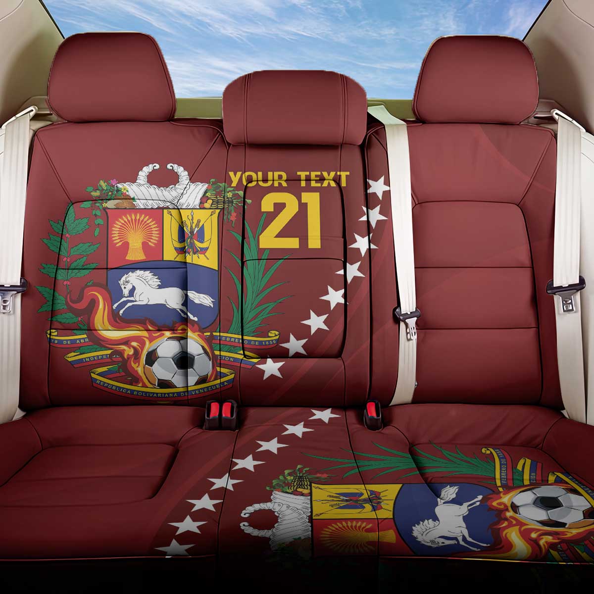 Venezuela Football Custom Back Car Seat Cover La Vinotinto Red Wine Coat of Arms