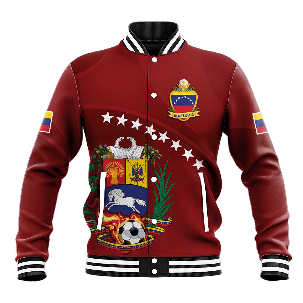 Venezuela Football Custom Baseball Jacket La Vinotinto Red Wine Coat of Arms