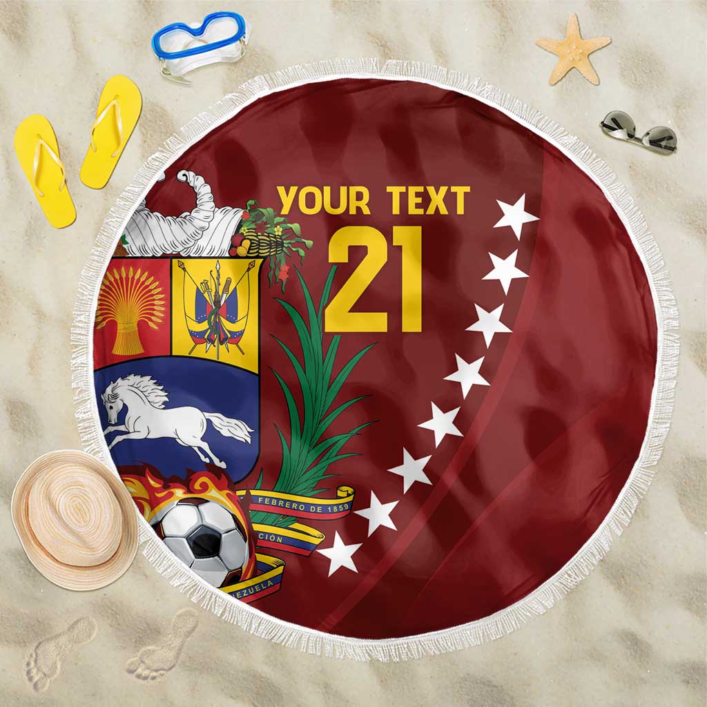 Venezuela Football Custom Beach Blanket La Vinotinto Red Wine Coat of Arms LT9