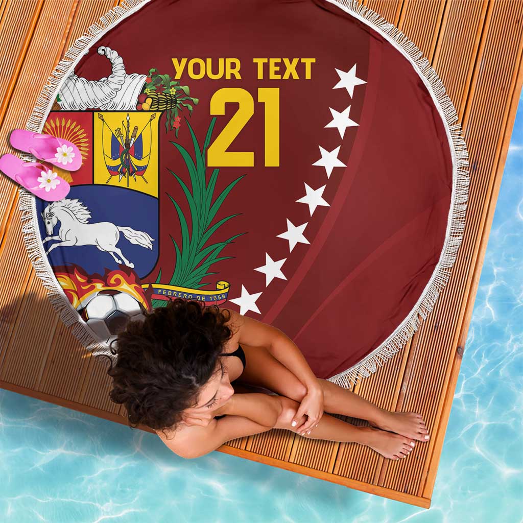 Venezuela Football Custom Beach Blanket La Vinotinto Red Wine Coat of Arms LT9
