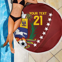 Venezuela Football Custom Beach Blanket La Vinotinto Red Wine Coat of Arms