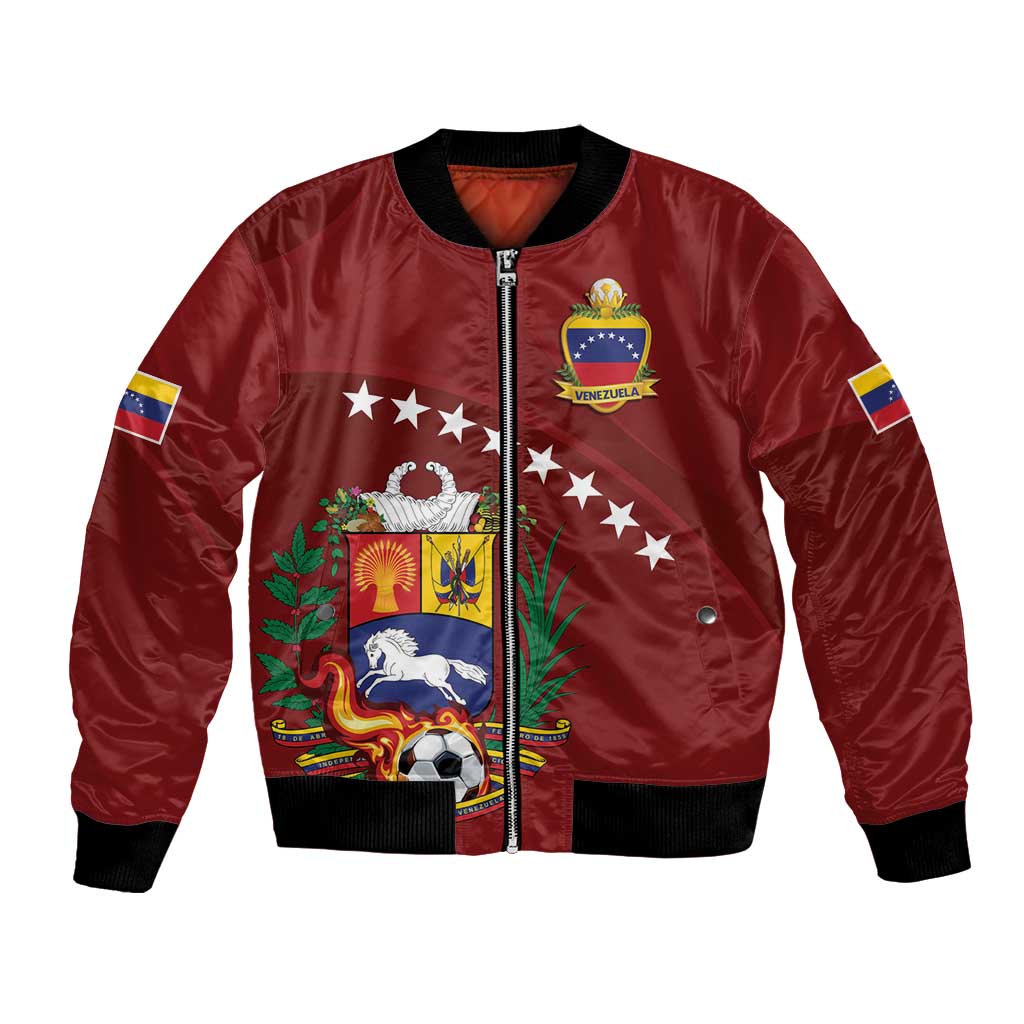 Venezuela Football Custom Bomber Jacket La Vinotinto Red Wine Coat of Arms