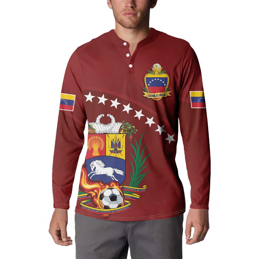 Venezuela Football Custom Button Sweatshirt La Vinotinto Red Wine Coat of Arms