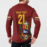 Venezuela Football Custom Button Sweatshirt La Vinotinto Red Wine Coat of Arms