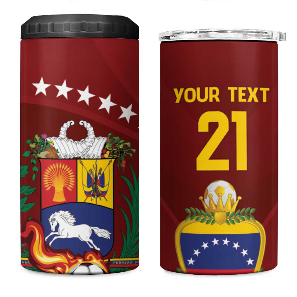 Venezuela Football Custom 4 in 1 Can Cooler Tumbler La Vinotinto Red Wine Coat of Arms