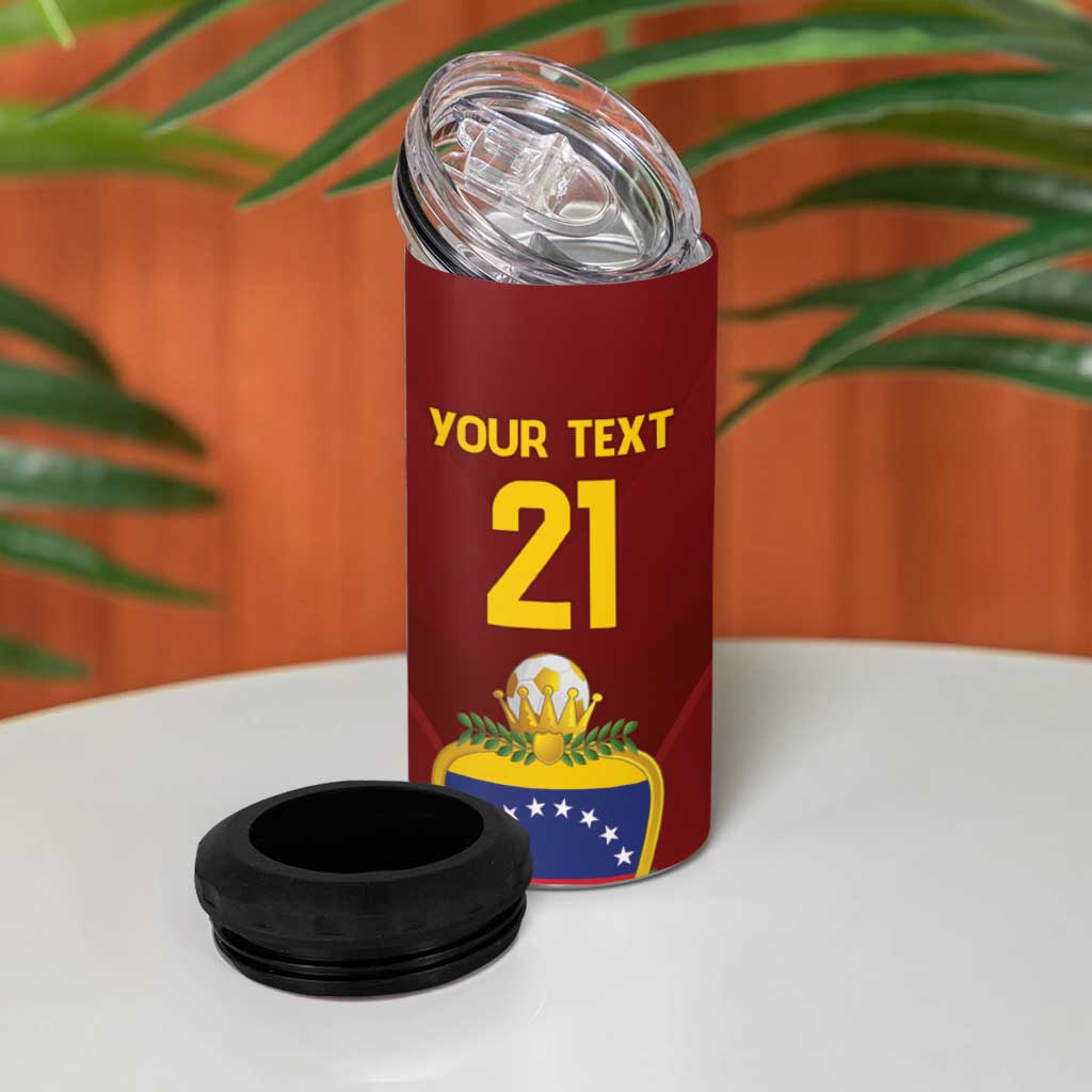 Venezuela Football Custom 4 in 1 Can Cooler Tumbler La Vinotinto Red Wine Coat of Arms
