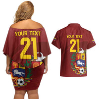 Venezuela Football Custom Couples Matching Off Shoulder Short Dress and Hawaiian Shirt La Vinotinto Red Wine Coat of Arms