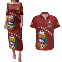 Venezuela Football Custom Couples Matching Puletasi and Hawaiian Shirt La Vinotinto Red Wine Coat of Arms