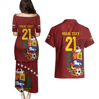 Venezuela Football Custom Couples Matching Puletasi and Hawaiian Shirt La Vinotinto Red Wine Coat of Arms