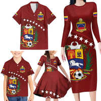Venezuela Football Custom Family Matching Long Sleeve Bodycon Dress and Hawaiian Shirt La Vinotinto Red Wine Coat of Arms