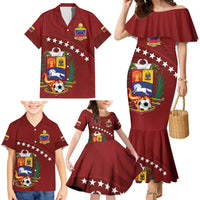 Venezuela Football Custom Family Matching Mermaid Dress and Hawaiian Shirt La Vinotinto Red Wine Coat of Arms