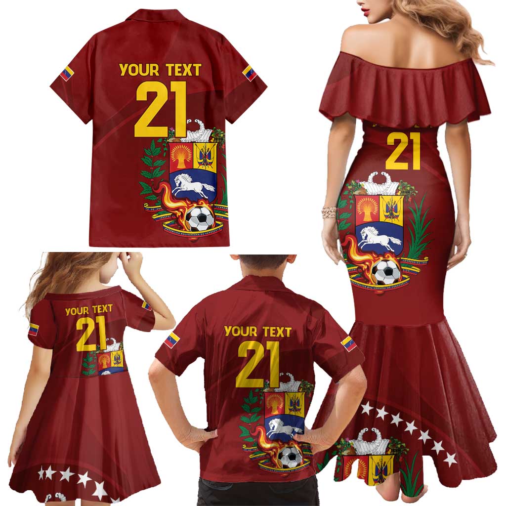 Venezuela Football Custom Family Matching Mermaid Dress and Hawaiian Shirt La Vinotinto Red Wine Coat of Arms