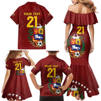 Venezuela Football Custom Family Matching Mermaid Dress and Hawaiian Shirt La Vinotinto Red Wine Coat of Arms