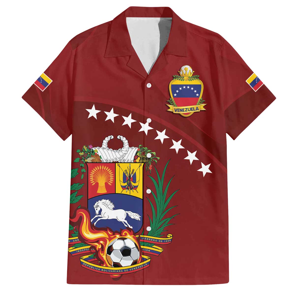 Venezuela Football Custom Family Matching Off The Shoulder Long Sleeve Dress and Hawaiian Shirt La Vinotinto Red Wine Coat of Arms