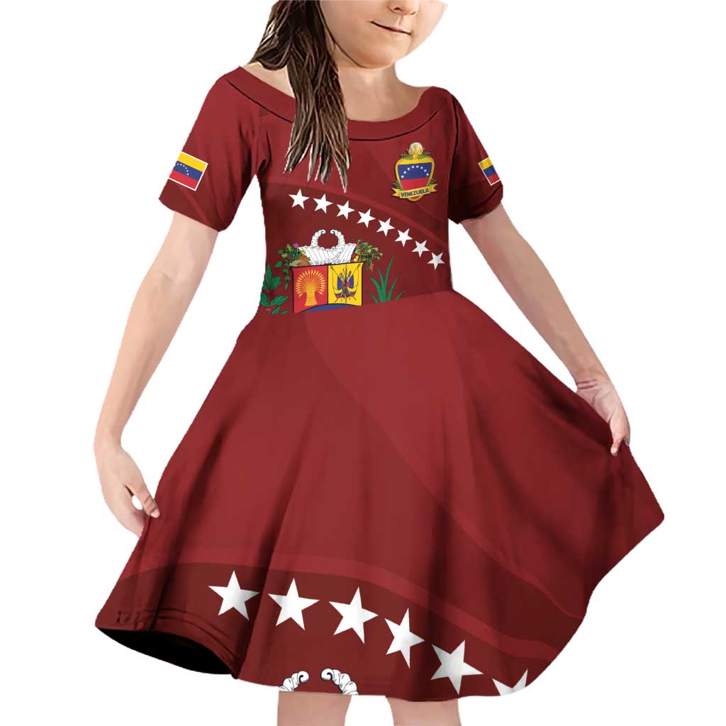 Venezuela Football Custom Family Matching Off Shoulder Short Dress and Hawaiian Shirt La Vinotinto Red Wine Coat of Arms