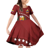 Venezuela Football Custom Family Matching Off Shoulder Short Dress and Hawaiian Shirt La Vinotinto Red Wine Coat of Arms