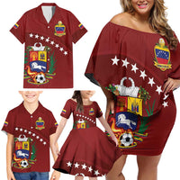 Venezuela Football Custom Family Matching Off Shoulder Short Dress and Hawaiian Shirt La Vinotinto Red Wine Coat of Arms