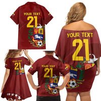 Venezuela Football Custom Family Matching Off Shoulder Short Dress and Hawaiian Shirt La Vinotinto Red Wine Coat of Arms