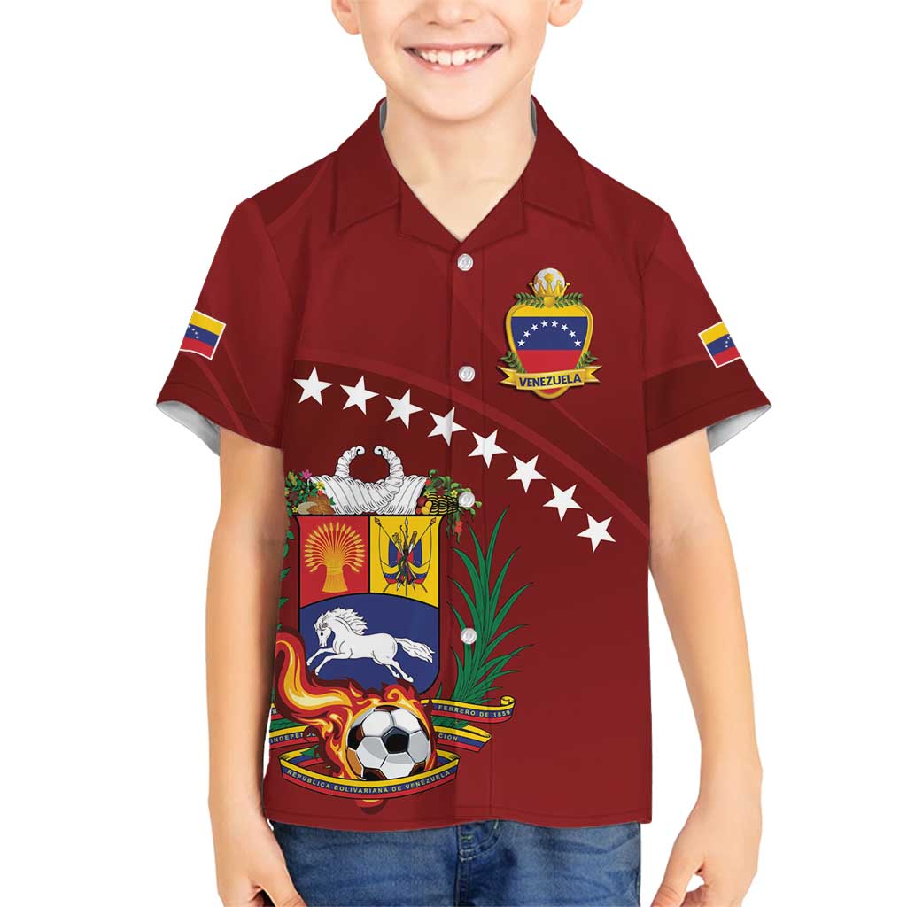 Venezuela Football Custom Family Matching Off Shoulder Short Dress and Hawaiian Shirt La Vinotinto Red Wine Coat of Arms